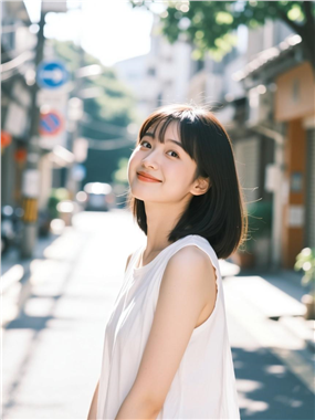 街头阳光治愈系女孩摄影图片